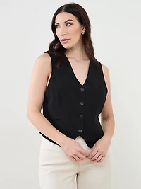 Button Front Vest in Black