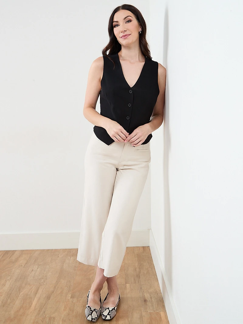 Button Front Vest in Black