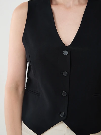 Button Front Vest in Black