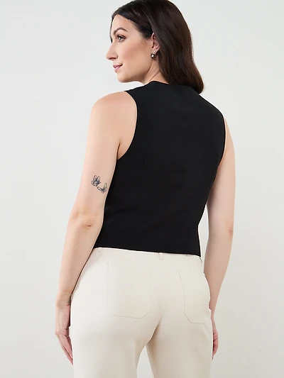 Button Front Vest in Black