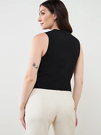 Button Front Vest in Black