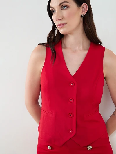 Crepe Button Front Vest