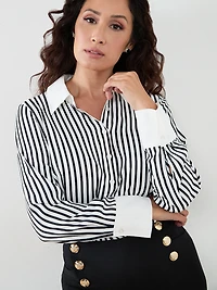 Long Sleeve White & Black Blouse