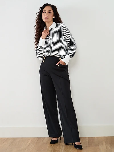 Long Sleeve White & Black Blouse