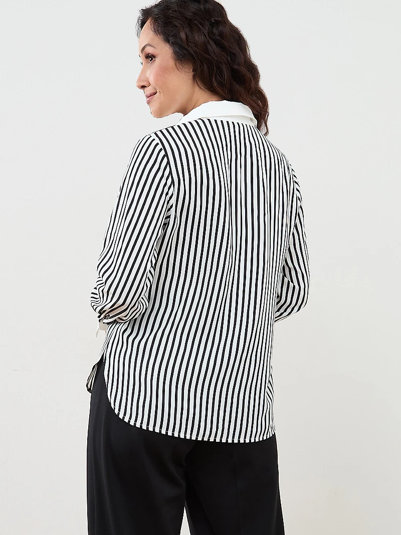 Long Sleeve White & Black Blouse