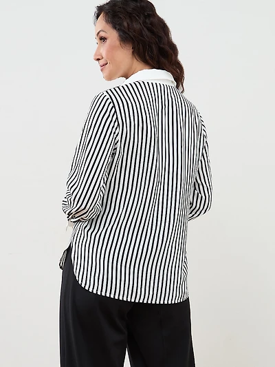 Petite Long Sleeve Black & White Blouse