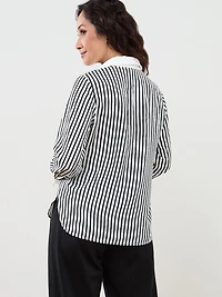 Long Sleeve White & Black Blouse