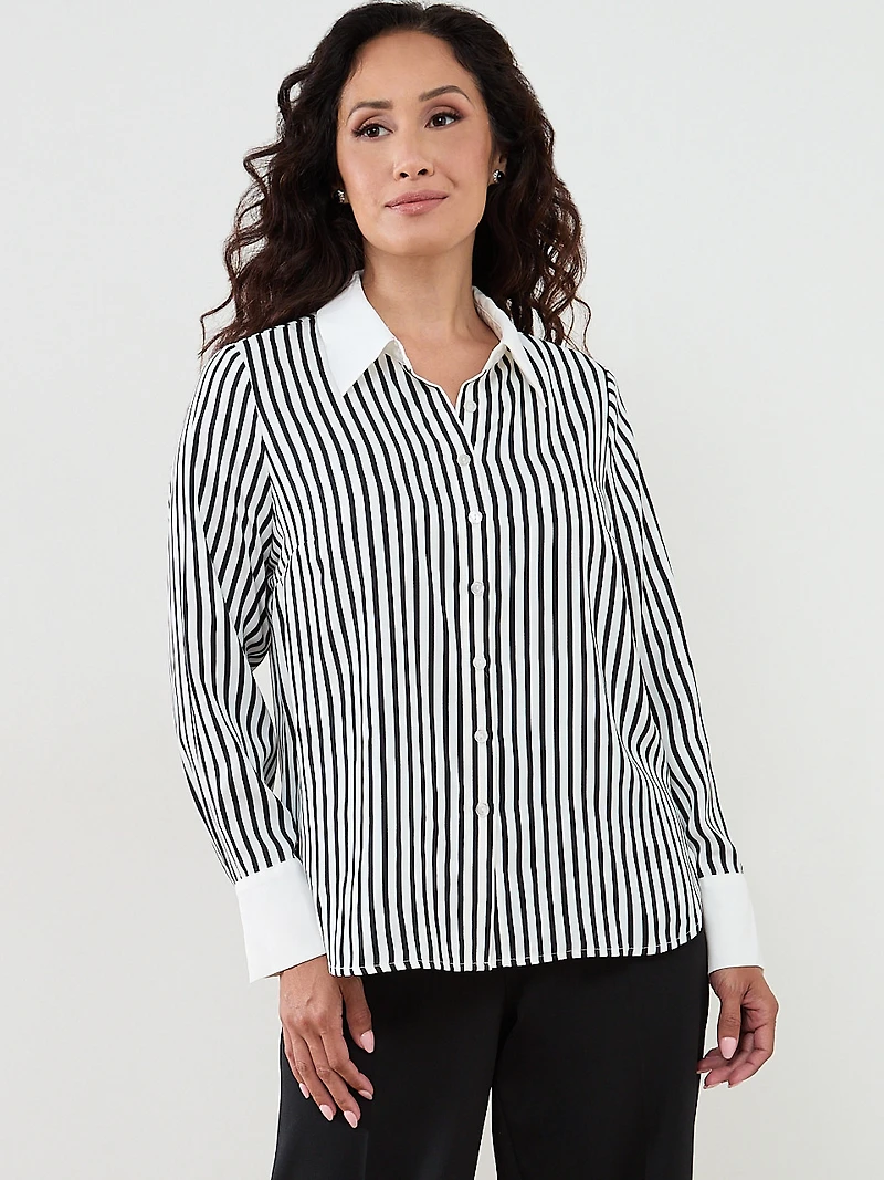 Long Sleeve White & Black Blouse