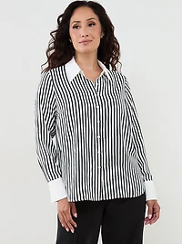 Long Sleeve White & Black Blouse