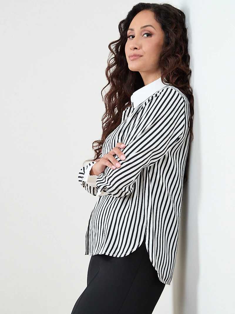 Long Sleeve White & Black Blouse