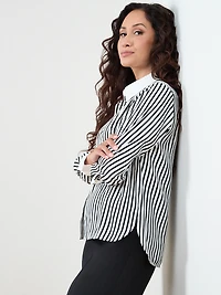 Long Sleeve White & Black Blouse