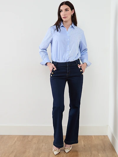 Mixed Stripe Button Front Blouse