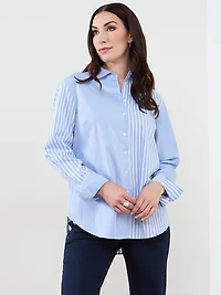Mixed Stripe Button Front Blouse