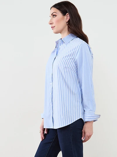 Mixed Stripe Button Front Blouse