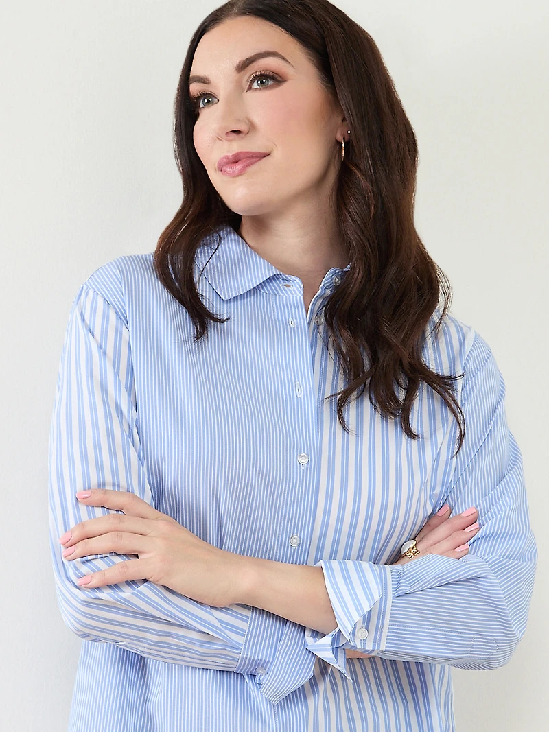 Mixed Stripe Button Front Blouse
