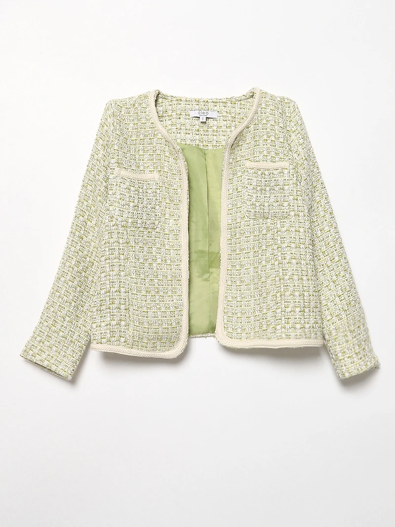 Petite Braided-Trim Blazer in Sage