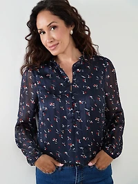 Petite Chiffon Ruffle Neck Blouse