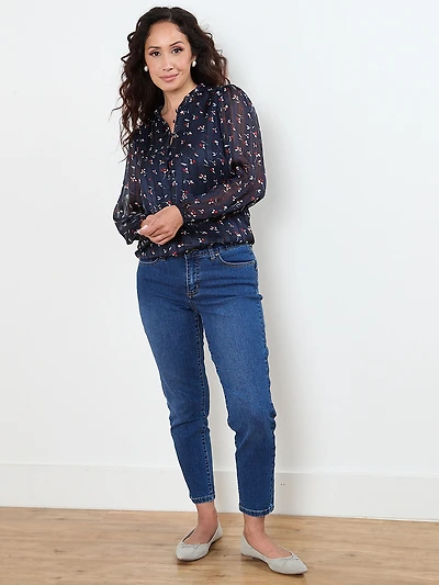 Petite Chiffon Ruffle Neck Blouse