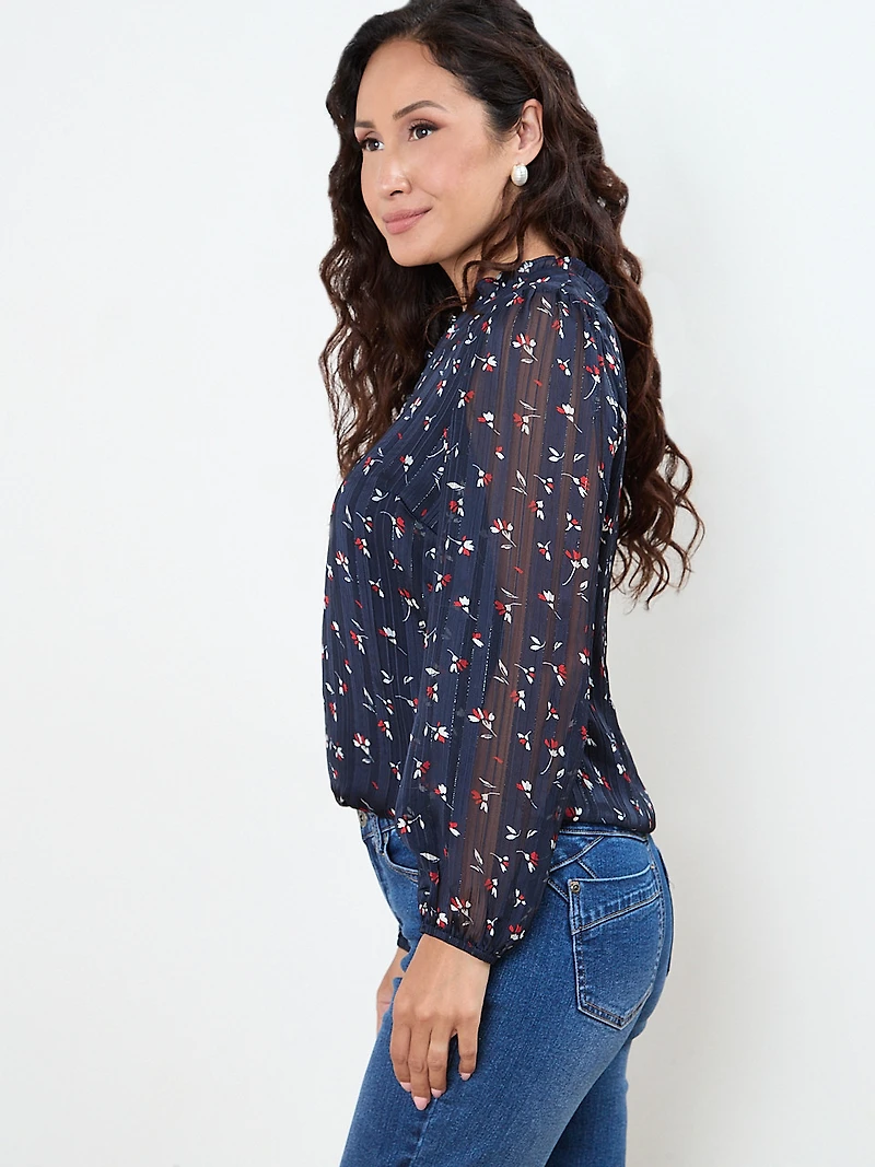 Petite Chiffon Ruffle Neck Blouse