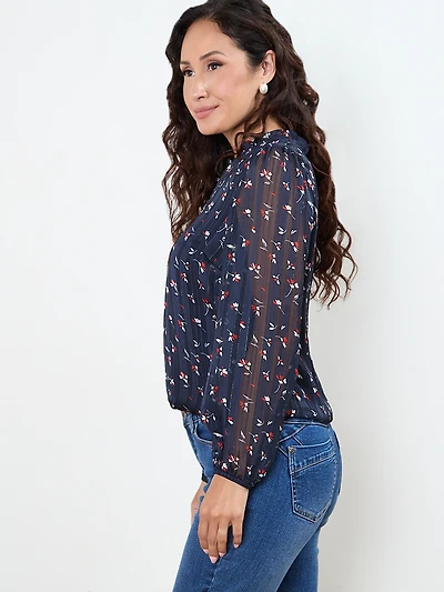 Petite Chiffon Ruffle Neck Blouse