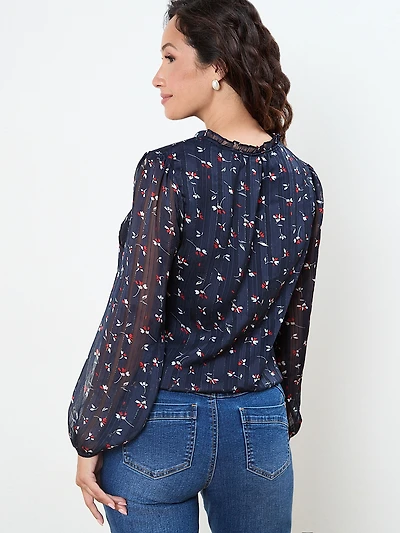 Petite Chiffon Ruffle Neck Blouse