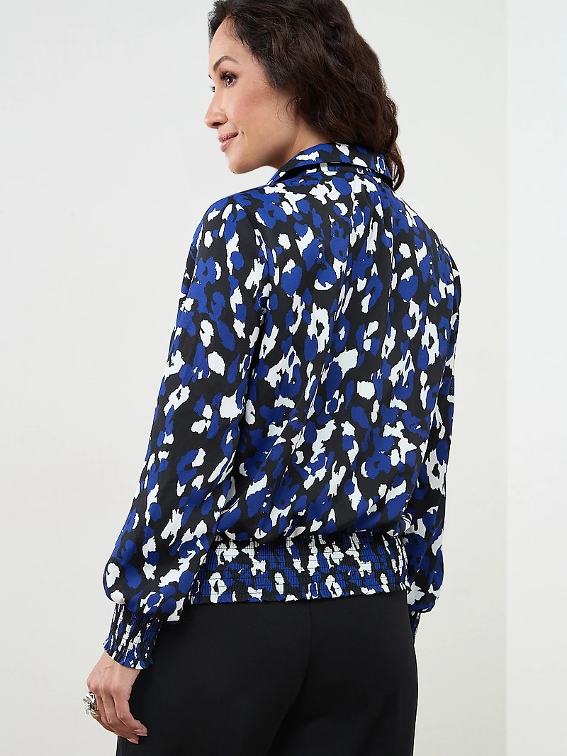 Petite Collared Blouse with Smocked Hem