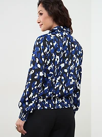Petite Collared Blouse with Smocked Hem