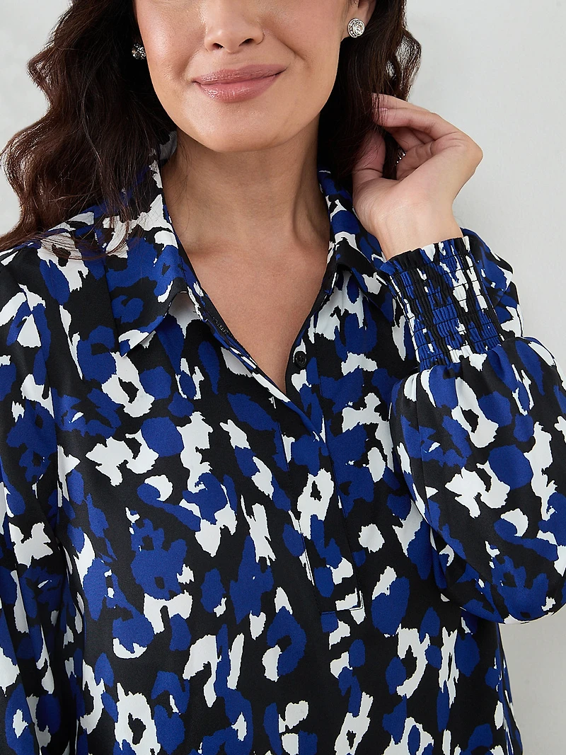 Petite Collared Blouse with Smocked Hem