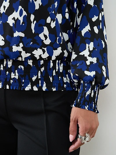 Petite Collared Blouse with Smocked Hem