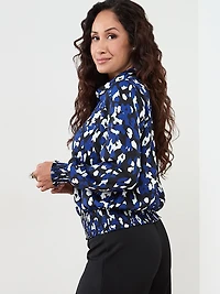 Petite Collared Blouse with Smocked Hem