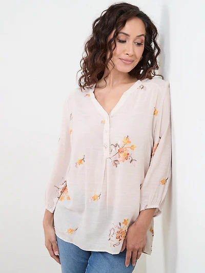 Petite Elbow Sleeve Embroidered Blouse