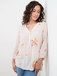 Petite Elbow Sleeve Embroidered Blouse