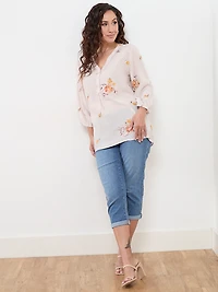 Petite Elbow Sleeve Embroidered Blouse