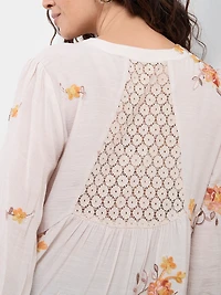 Petite Elbow Sleeve Embroidered Blouse