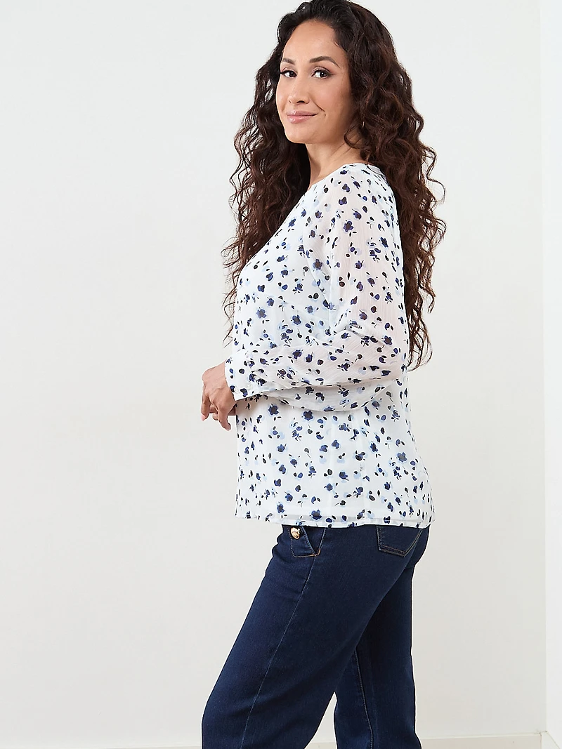 Petite Long Sleeve Chiffon Blouse