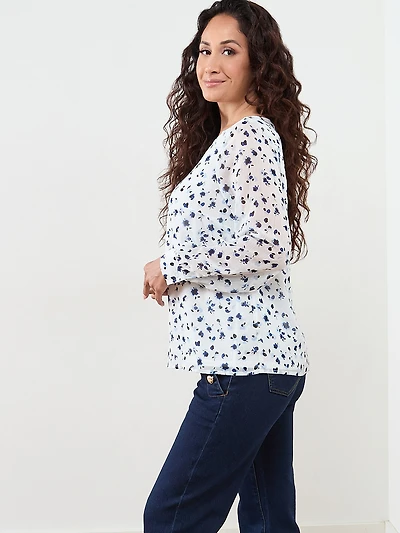 Petite Long Sleeve Chiffon Blouse