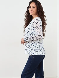 Petite Long Sleeve Chiffon Blouse