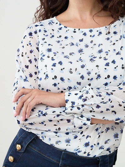 Petite Long Sleeve Chiffon Blouse