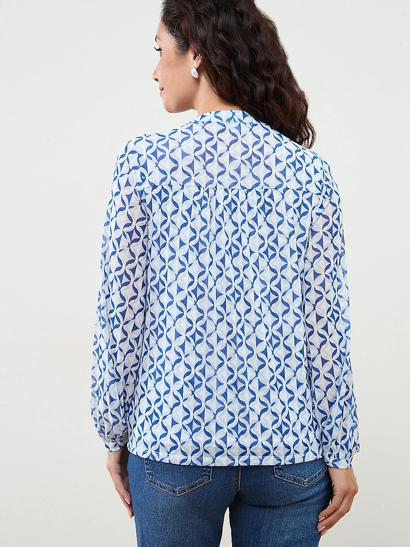 Petite Long Sleeve Mesh Button-Front Top