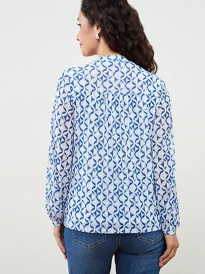 Petite Long Sleeve Mesh Button-Front Top