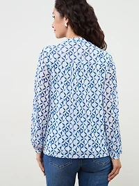 Petite Long Sleeve Mesh Button-Front Top