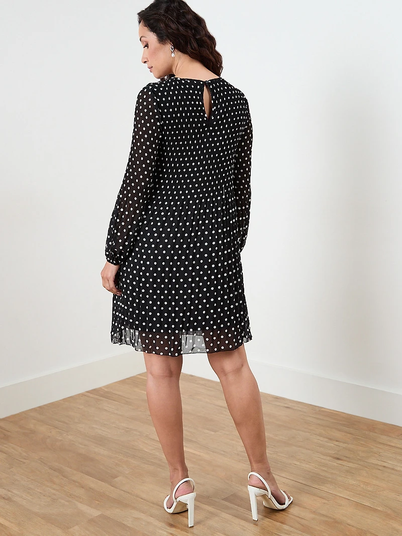 Petite Long Sleeve Plisse Dress