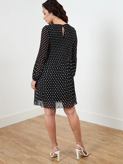 Petite Long Sleeve Plisse Dress