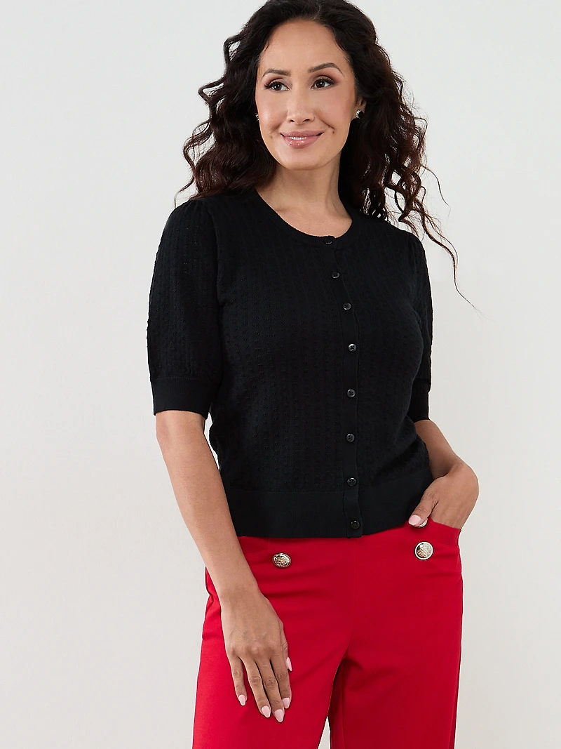 Petite Pointelle Knit Shrug Sweater