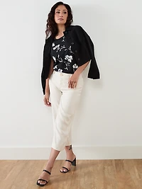 Petite Short Sleeve Boatneck T-Shirt in Black Floral