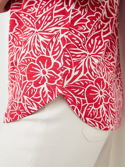 Petite Short Sleeve Boatneck T-Shirt in Crimson Floral