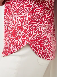 Petite Short Sleeve Boatneck T-Shirt in Crimson Floral