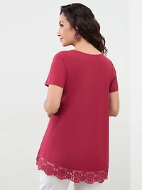 Petite Short Sleeve Crochet Trim Top