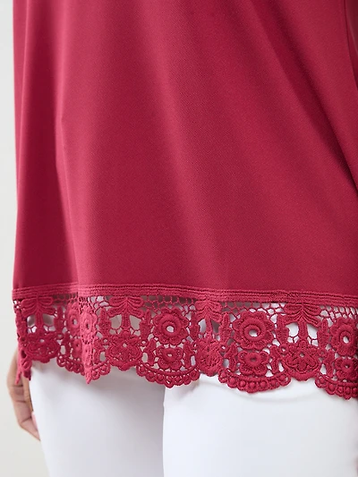 Petite Short Sleeve Crochet Trim Top