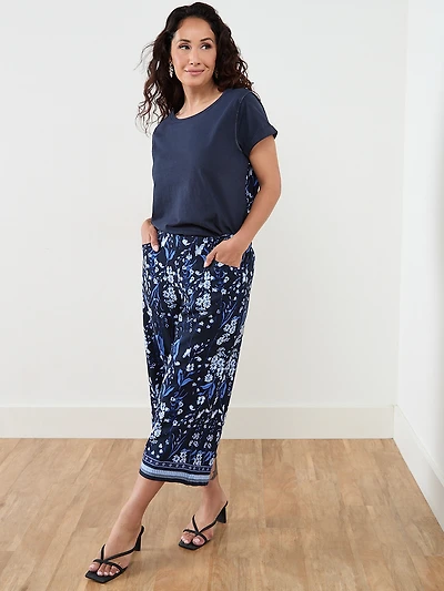 Petite Short Sleeve Mixed Media Top